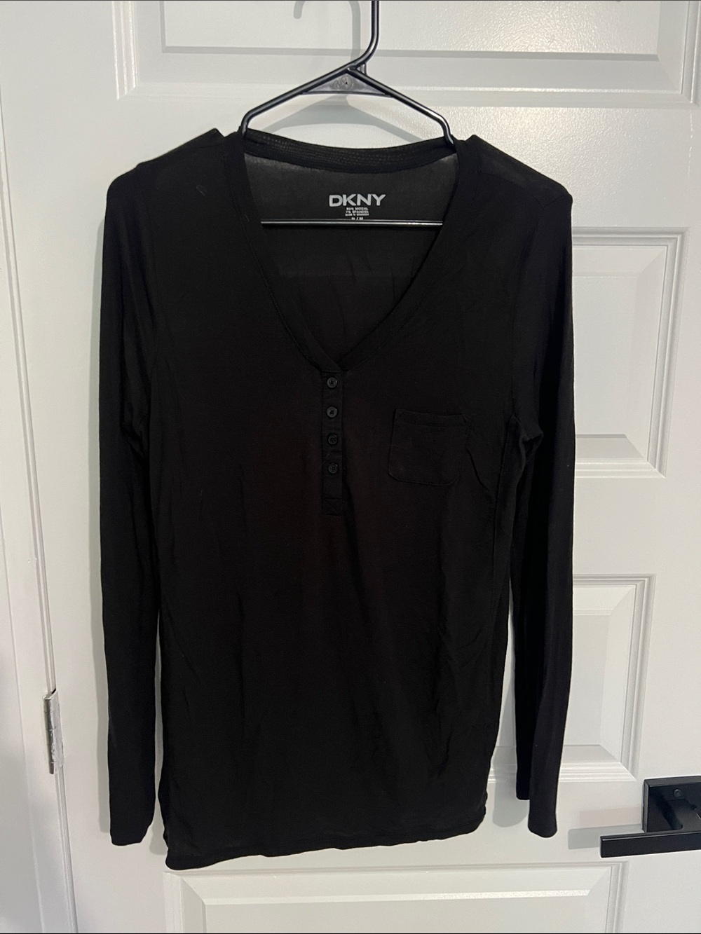 DKNY Black Long-Sleeve V-Neck Henley Top